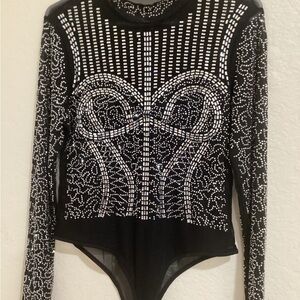 Black and Silver Embellished Women's Top